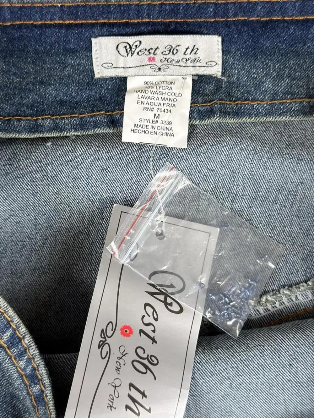 Deadstock Y2K beaded denim midi skirt with lace ruffle and floral embroidery - Picture 6 of 6